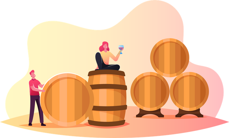 Man and Woman Tasting Wine  Illustration