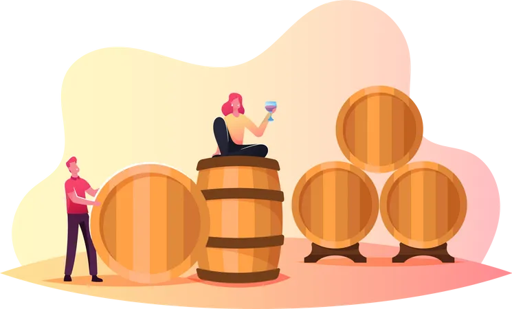 Man and Woman Tasting Wine  Illustration