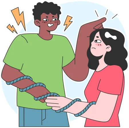 Man and woman tied with rope  Illustration