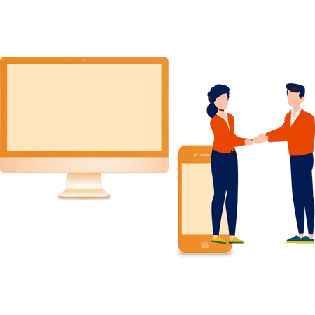 Boy And Girl Are Trading Data Transfer Illustration