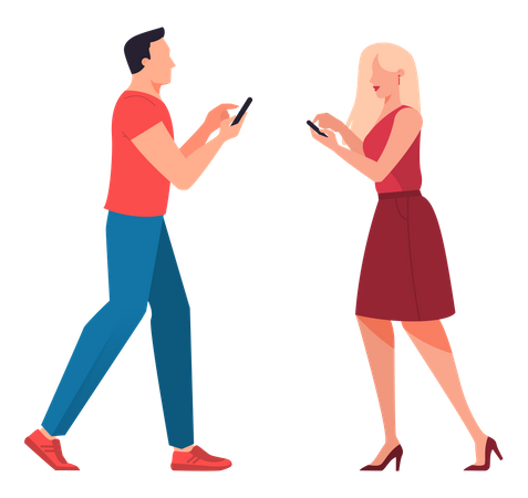 Man and woman using mobile Illustration