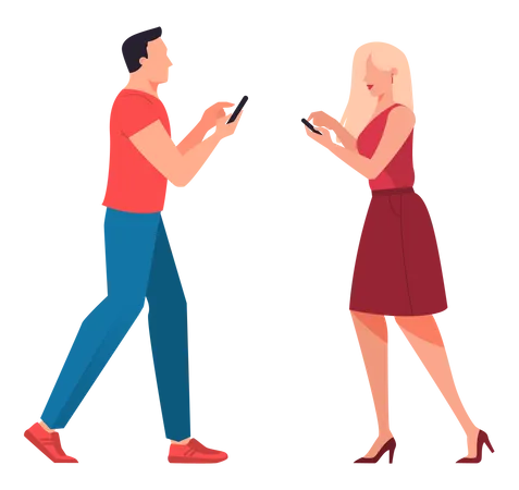 Man and woman using mobile Illustration