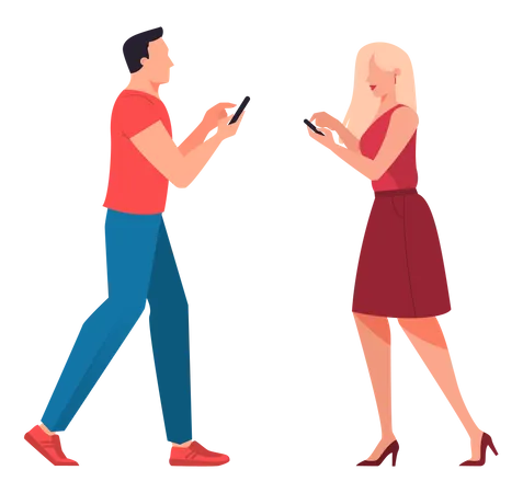 Man and woman using mobile  Illustration