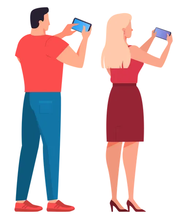 Man and woman using mobile phone Illustration