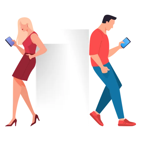 Man and woman using mobile phone Illustration