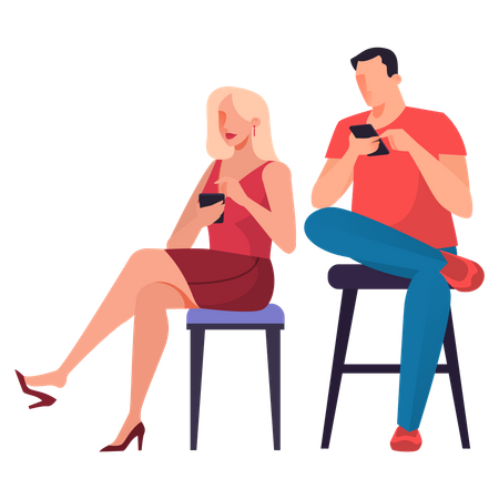 Man and woman using mobile while sitting on chair Illustration