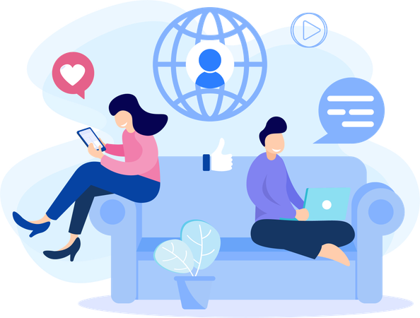 Man and woman using Social media  Illustration
