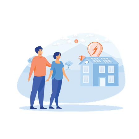 Man and woman using solar energy  Illustration