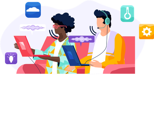 Man and woman using voice assistant  Illustration