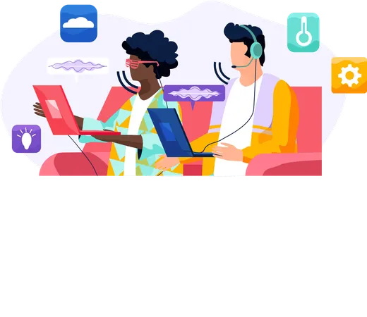 Man and woman using voice assistant  Illustration