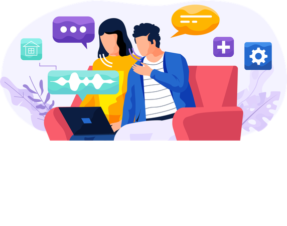 Man and woman using voice assistant in Video call  Illustration