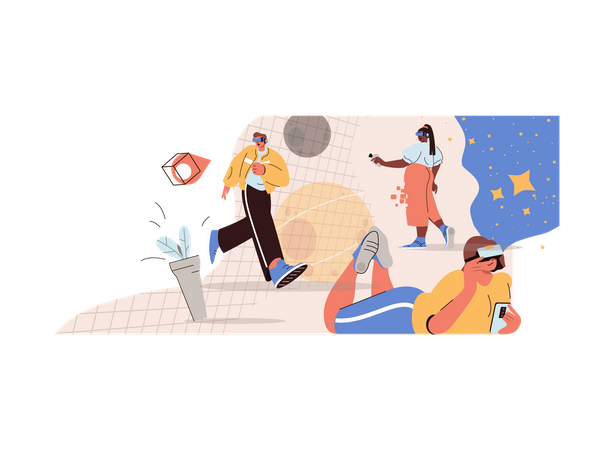 Man and woman using VR tech  Illustration
