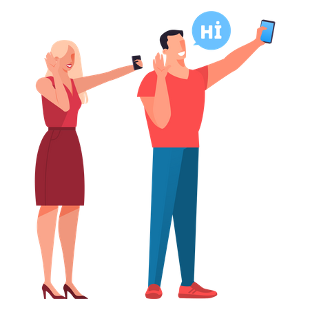 Man and woman video calling on mobile  Illustration