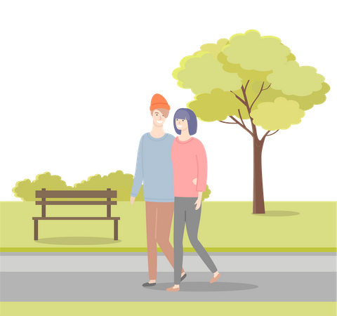 Man and woman walking in Park  Illustration