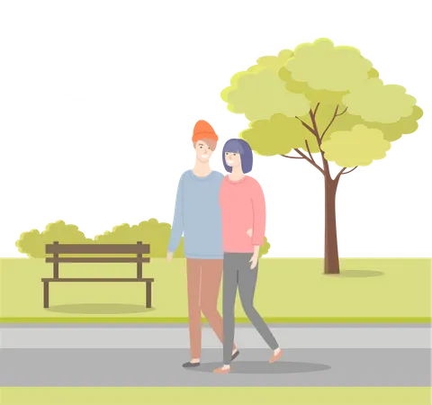 Man and woman walking in Park  Illustration