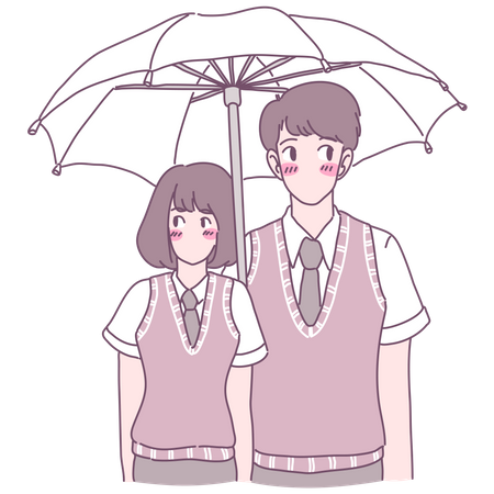 Man and woman walking under umbrella  Illustration