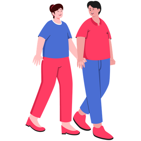 Man And Woman Walking While Talking  Illustration