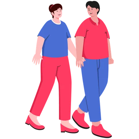 Man And Woman Walking While Talking  Illustration