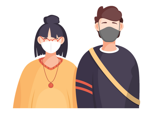 Man and woman wearing facemask  Illustration