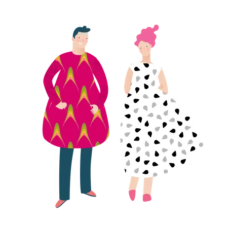 Man and woman wearing fruit dress  Illustration