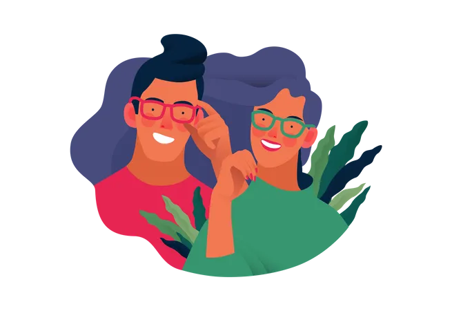 Man and woman wearing goggles Illustration