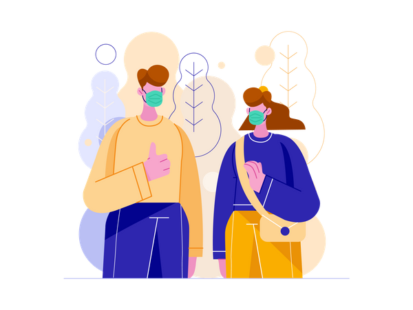 Man and woman wearing mask going to park  Illustration