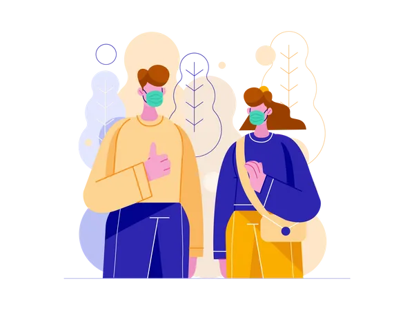 Man and woman wearing mask going to park  Illustration