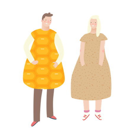 Man and woman wearing trendy fruit dress Illustration