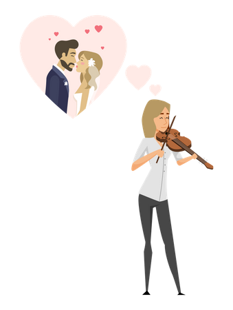 Man and woman wedding musician performing Illustration