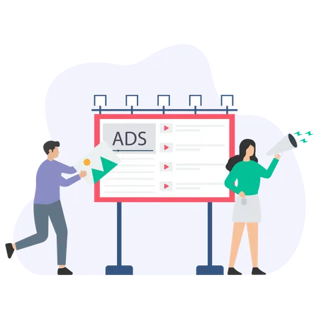 Man and woman with Advertisement Board  Illustration