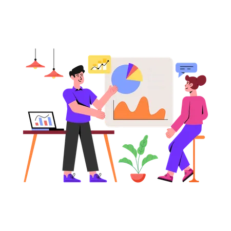 Man and woman with Business Report  Illustration