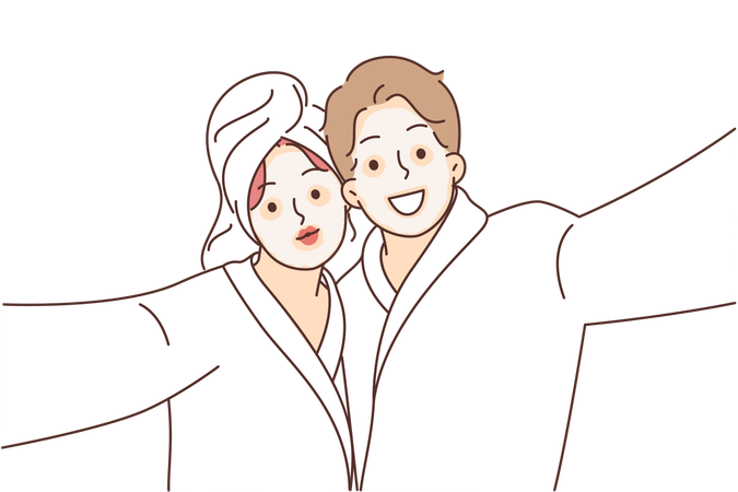 Man and woman with cosmetic masks on faces  イラスト
