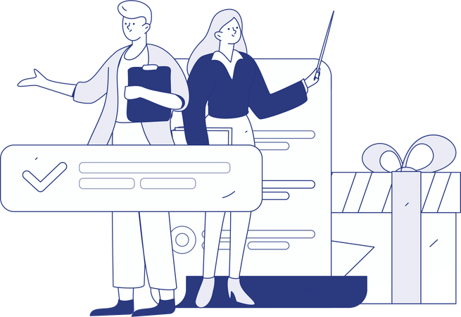 Man and woman with Customer Survey Tools  Illustration