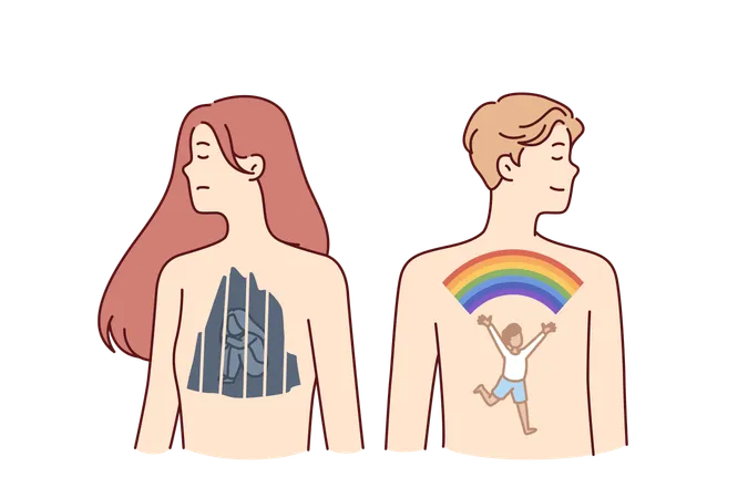 Man and woman with different psychological health  Illustration