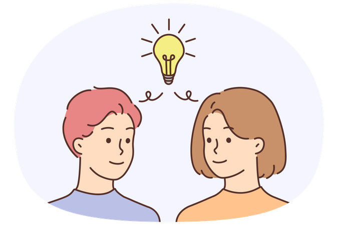 Man and woman with lightbulb generate idea  Illustration