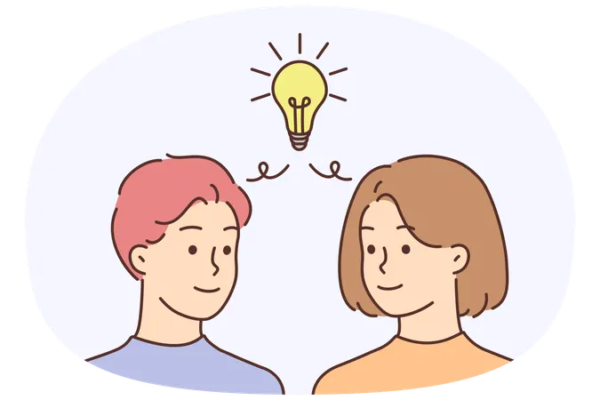 Man and woman with lightbulb generate idea  Illustration