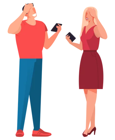 Man and woman with mobile phone Illustration