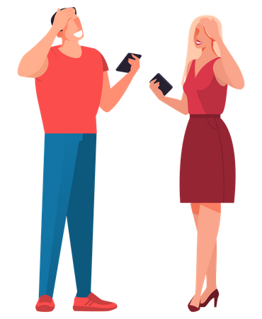 Man and woman with mobile phone  Illustration