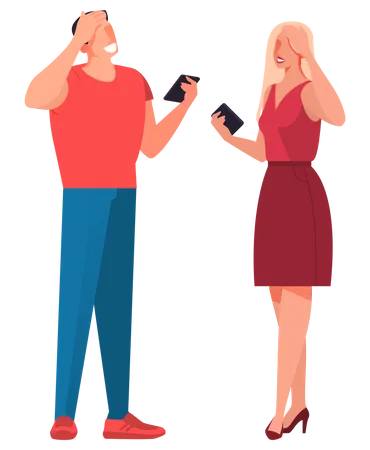 Man and woman with mobile phone  Illustration