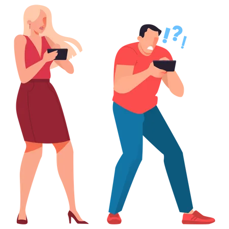 Man and woman with mobile phone  Illustration