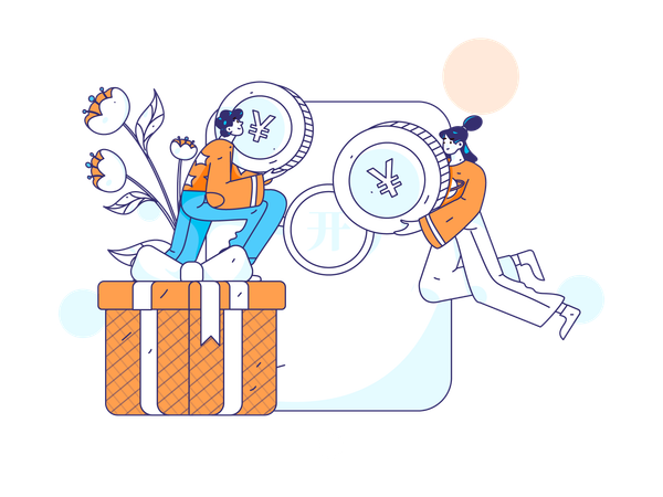 Man and woman with money  Illustration