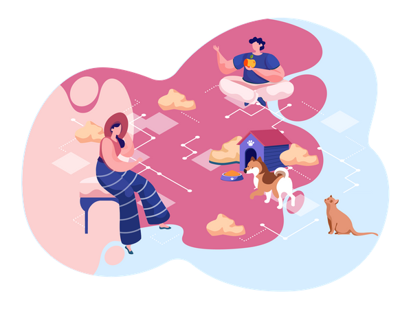 Man and woman with pet Illustration
