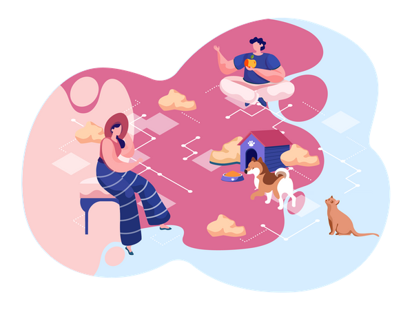 Man and woman with pet  Illustration