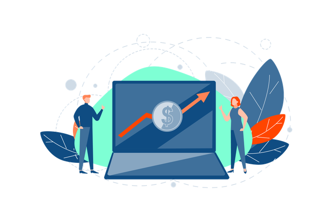 Man and woman with Raising dollar exchange rate  Illustration