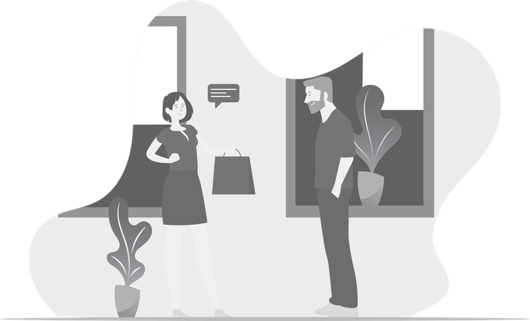 Man And Woman With Shopping Bag  Illustration