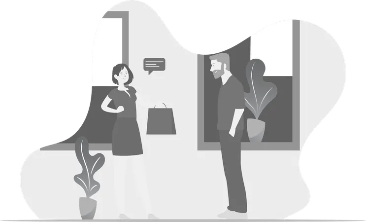 Man And Woman With Shopping Bag  Illustration