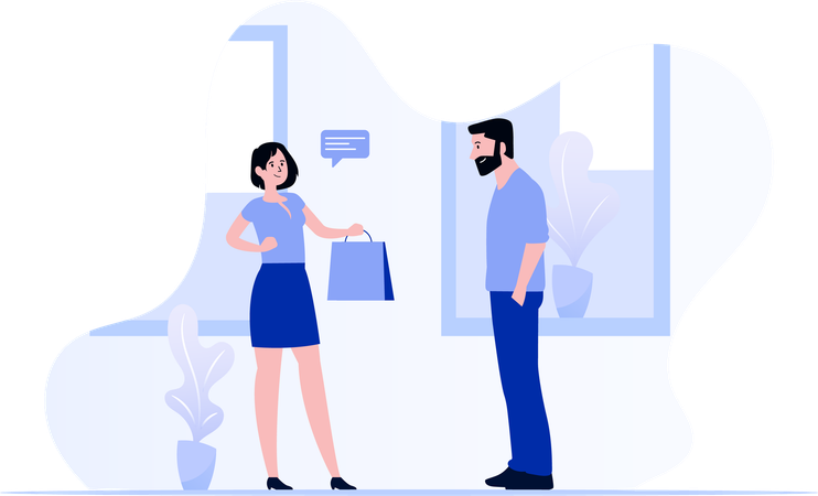 Man And Woman With Shopping Bag  Illustration