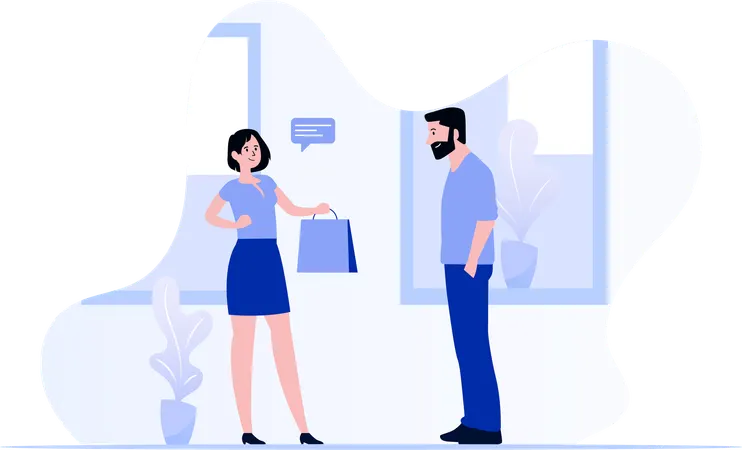 Man And Woman With Shopping Bag  Illustration