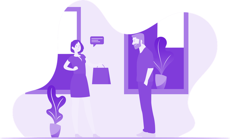 Man And Woman With Shopping Bag  Illustration