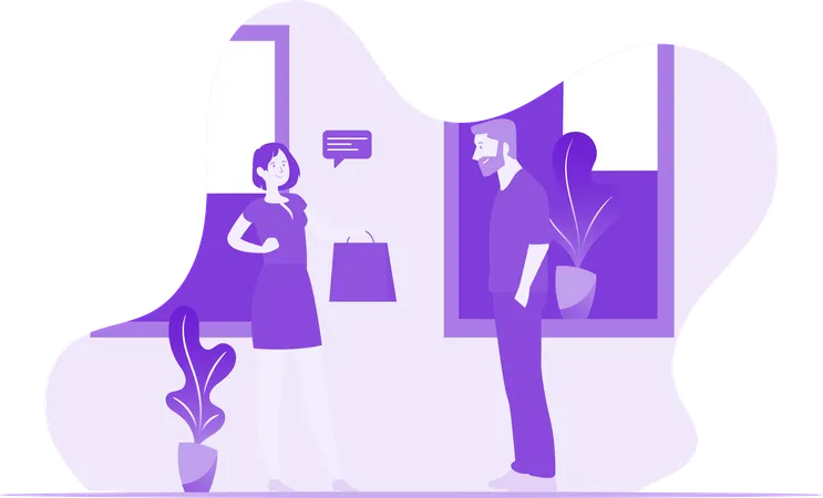 Man And Woman With Shopping Bag  Illustration